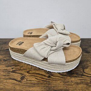 NEW ASOS DESIGN Thankful Bow Detail Platform Slip On Sandals Women’s 7W Natural